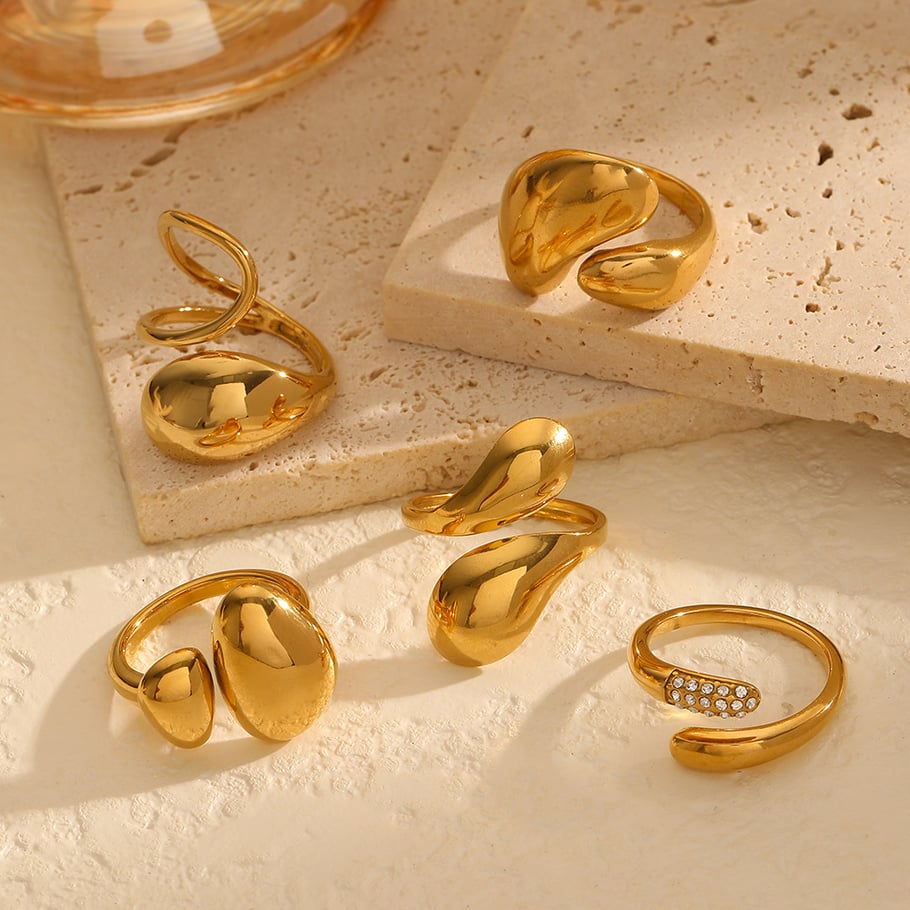 1 pair simple series simple geometric stainless steel gold plated women adjustable rings h5Picture2